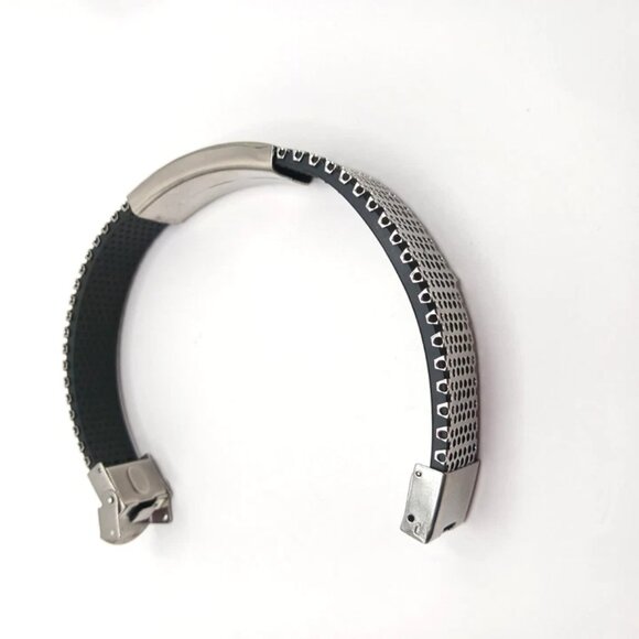Mens Stainless Steel Bracelet Silver Tone + Black 8.5 Inches New - Picture 5 of 9
